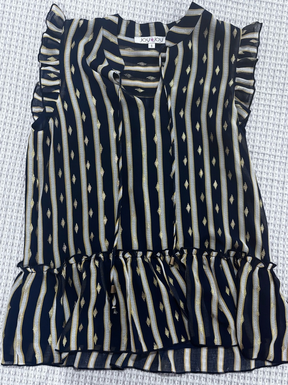 Joy Joy striped ruffle sleeved peplum blouse small